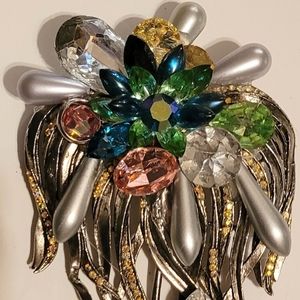 Wendy Gell Super Brooch Silver Palm Swarovski gems